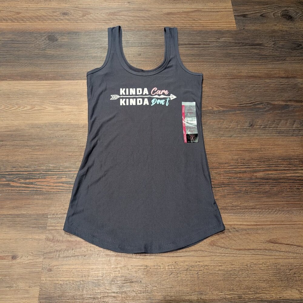 No Boundaries Gray Tank Top "Kinda Care Kinda Don't"